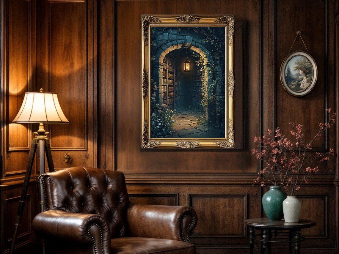 Dark Academia Vintage Library, Gothic Book Nook Art Print - Image 2