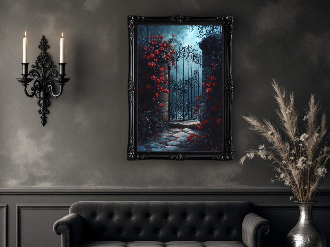 Enchanted Garden Gate Art Print, Gothic Garden Artwork - Image 2