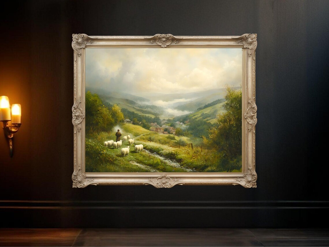 Serene Countryside Landscape, Rustic Farm Scenery