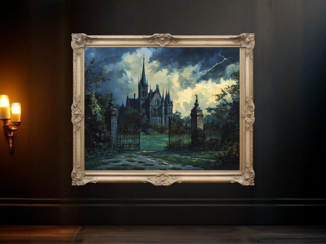 Gothic Castle, Spooky Night Sky Art Print