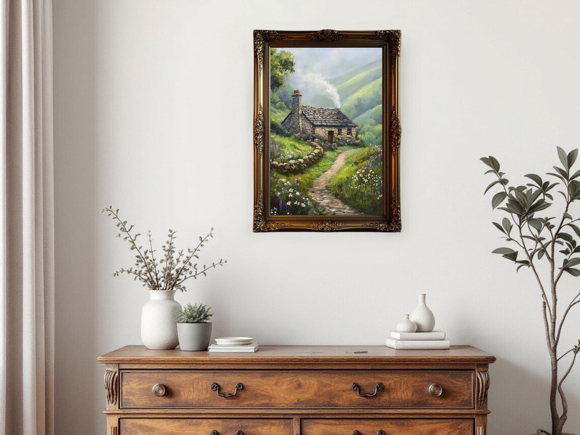 Cozy Cottage In Meadow, Rustic Countryside Art Print - Image 2