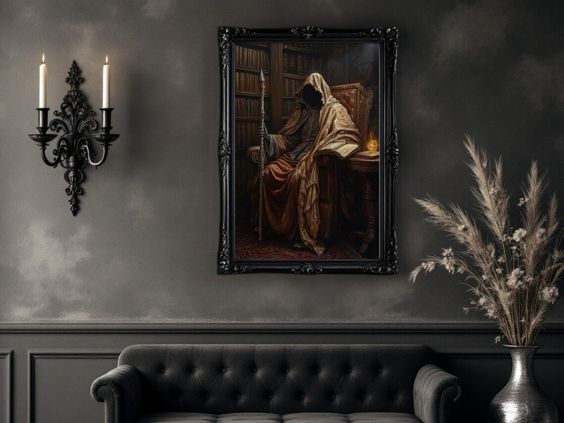 Dark Mysterious Hooded Figure - Gothic Wizard Decor - Image 2