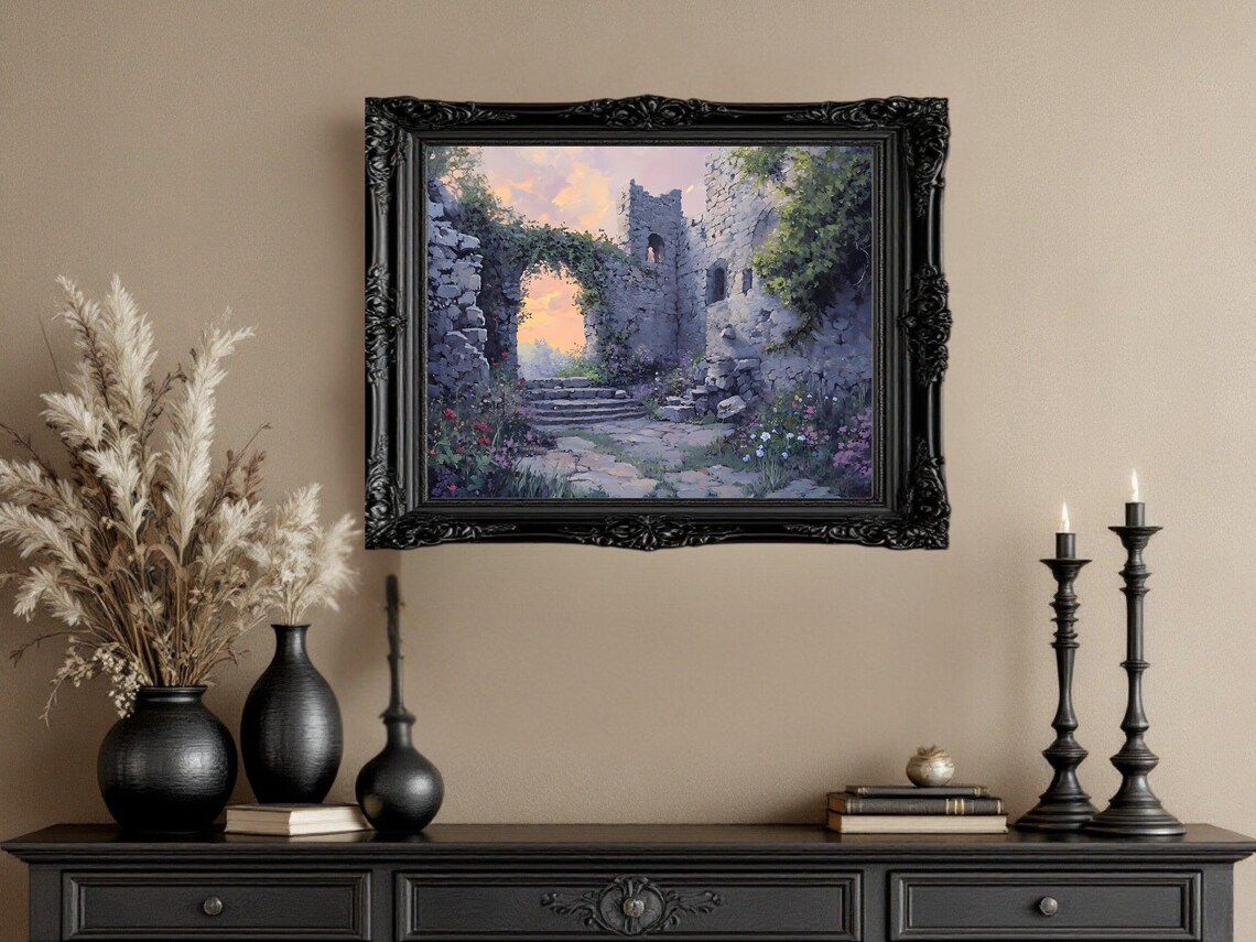 Ancient Ruins Vintage Castle Landscape Art Print - Image 2