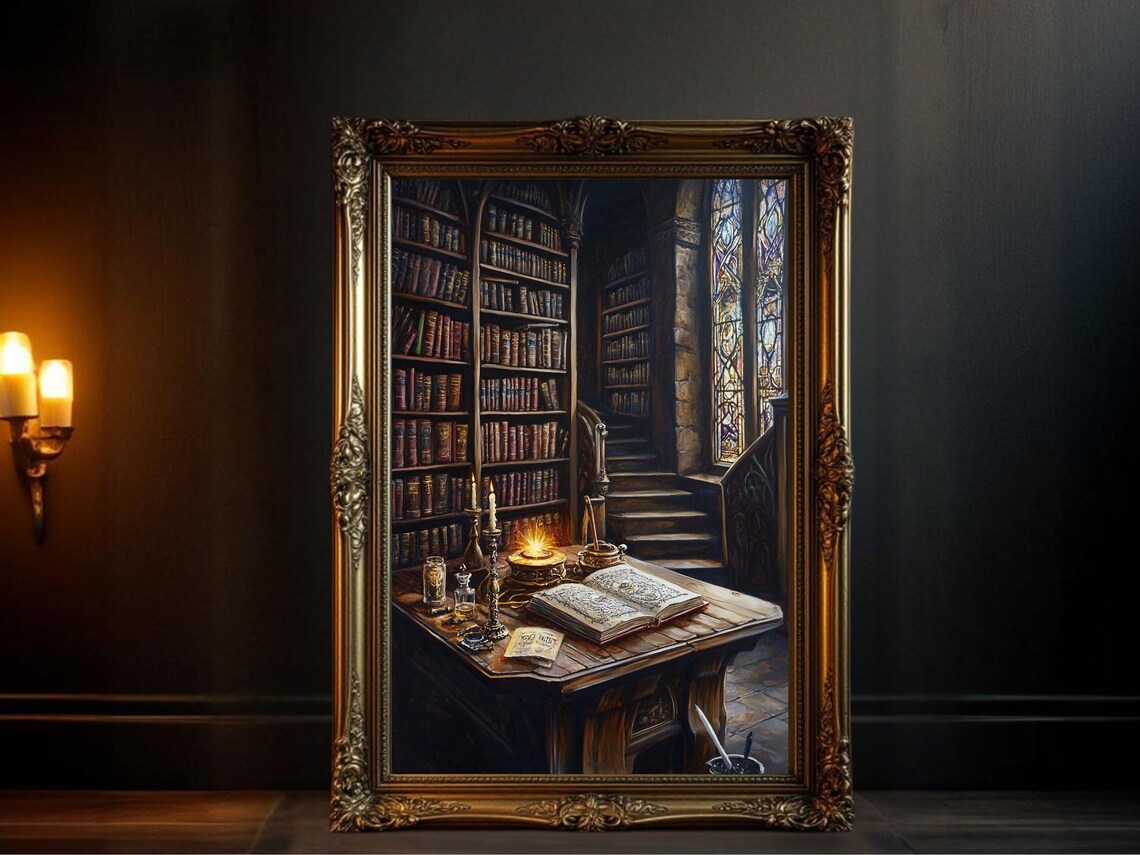 Vintage Library Gothic Study Decor, Book Lovers
