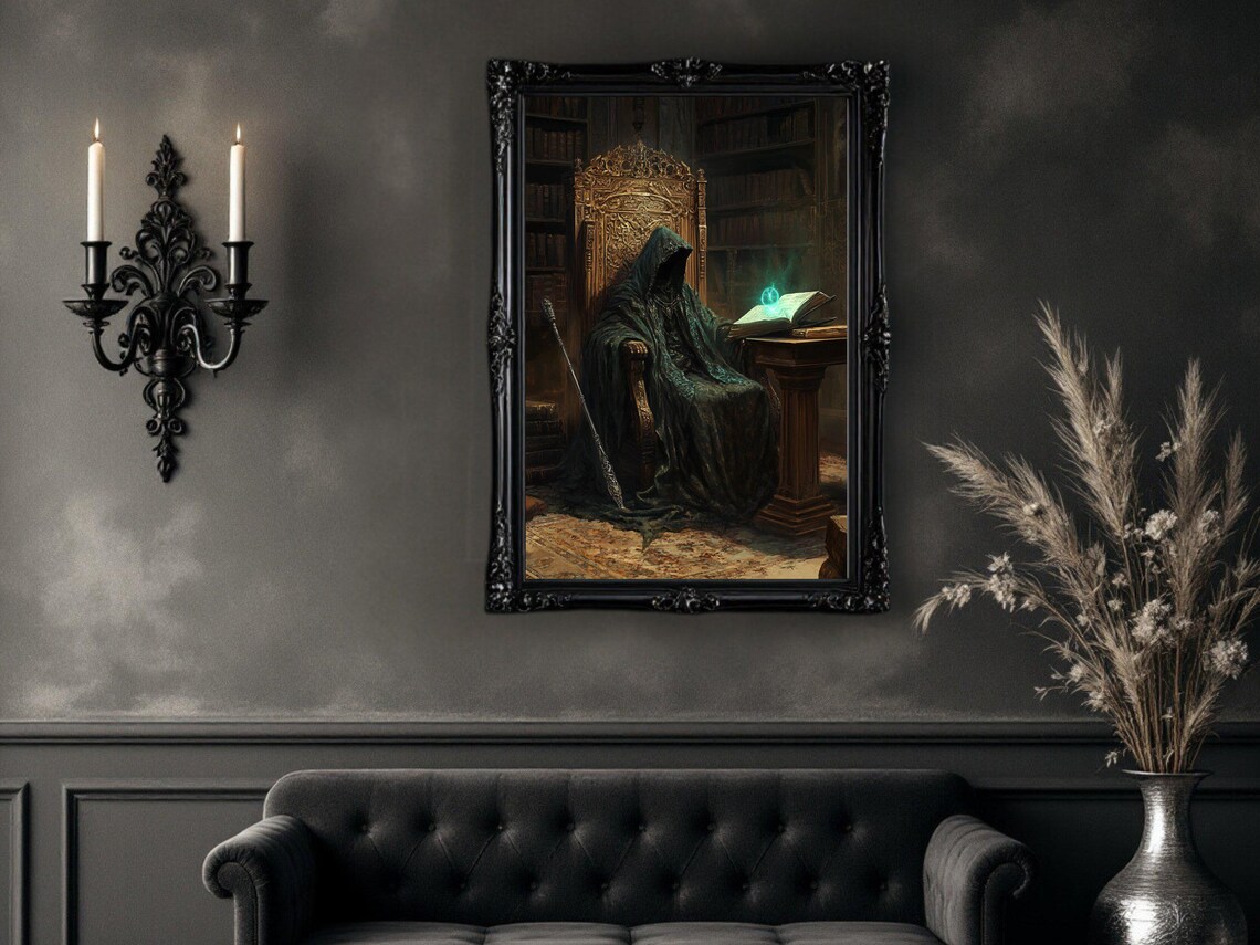 Dark Gothic Wizard Poster, Mystical Library Decor - Image 2