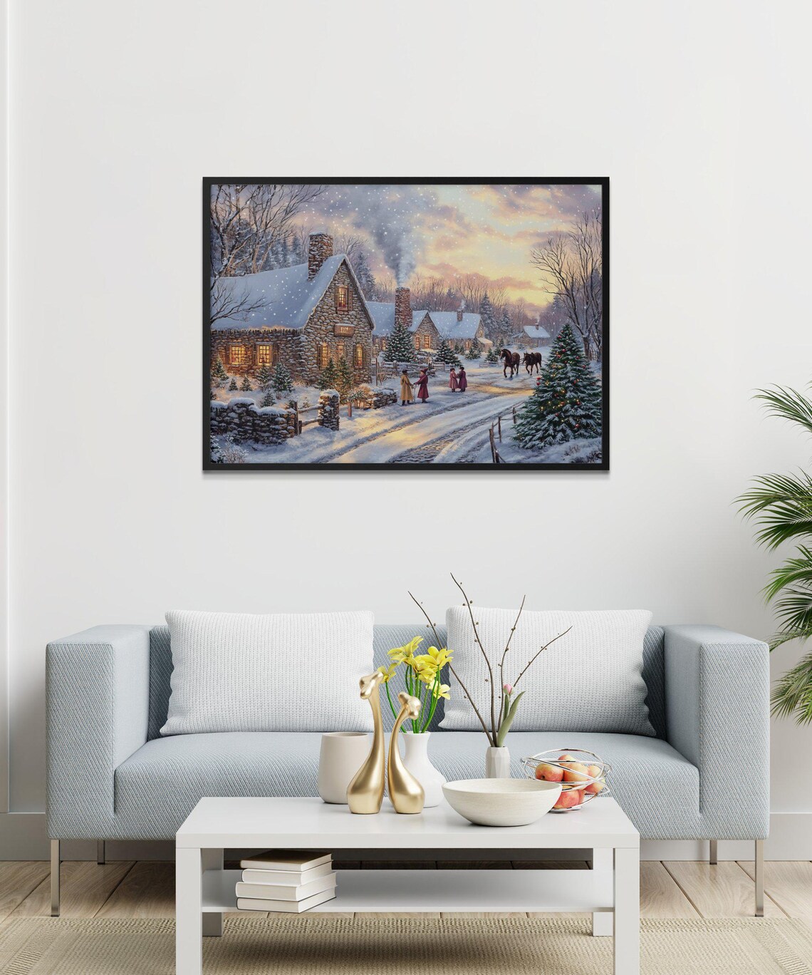 Christmas Winter Village Scene, Festive Holiday Art Print - Image 3