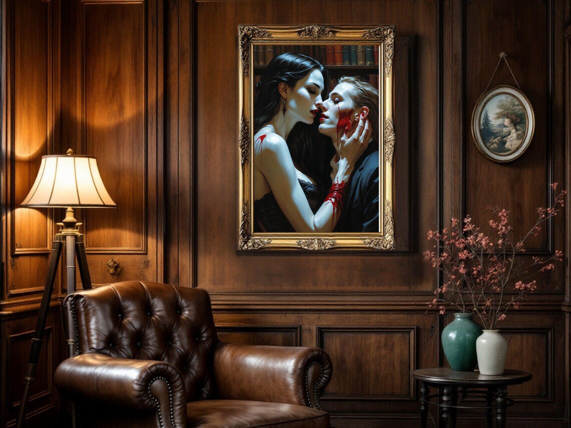 Gothic Vampire Romance Art Print, Dark Fantasy Couple - Image 3