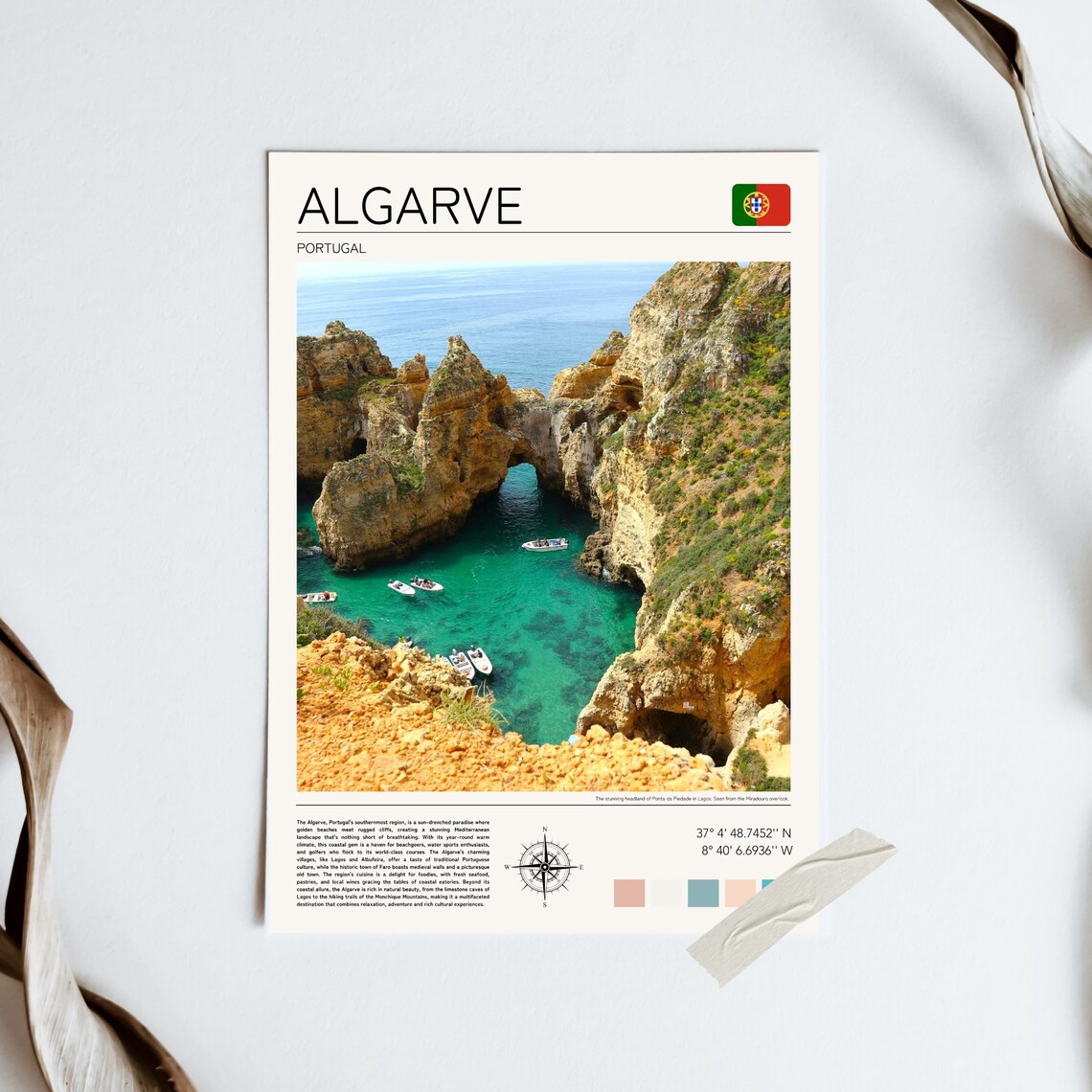 Algarve Portugal Sea Caves Emerald Water Kayak Boats Travel Poster - Image 4
