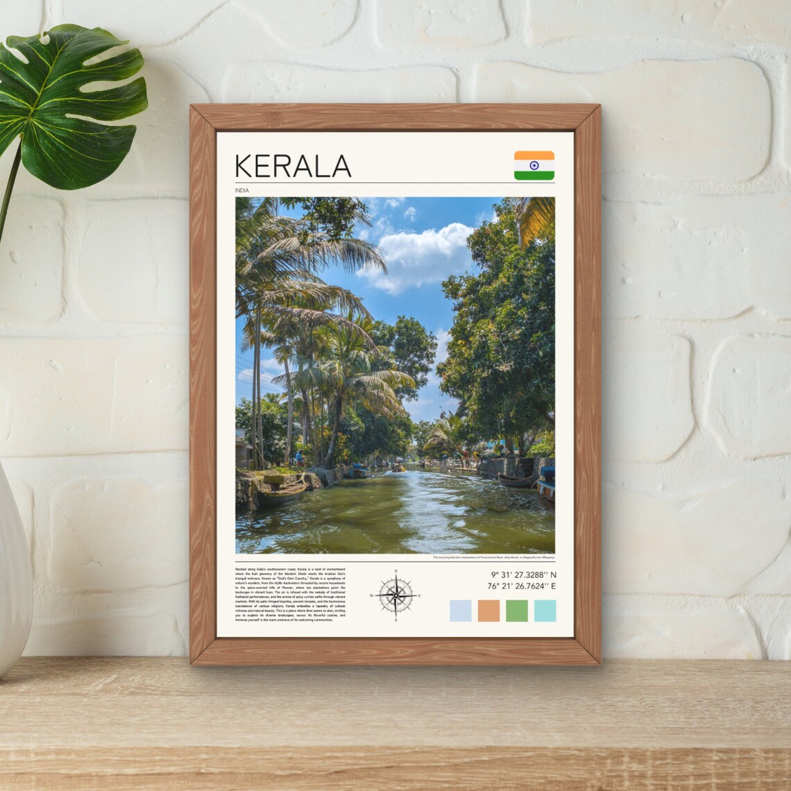 Kerala India Backwaters Palm Canals Boat Travel Poster Tropical