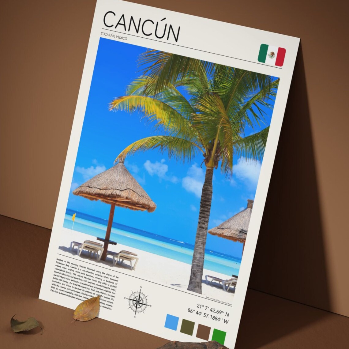 Cancun Mexico Caribbean Beach Palapa Umbrellas Palm Tree Poster - Image 5