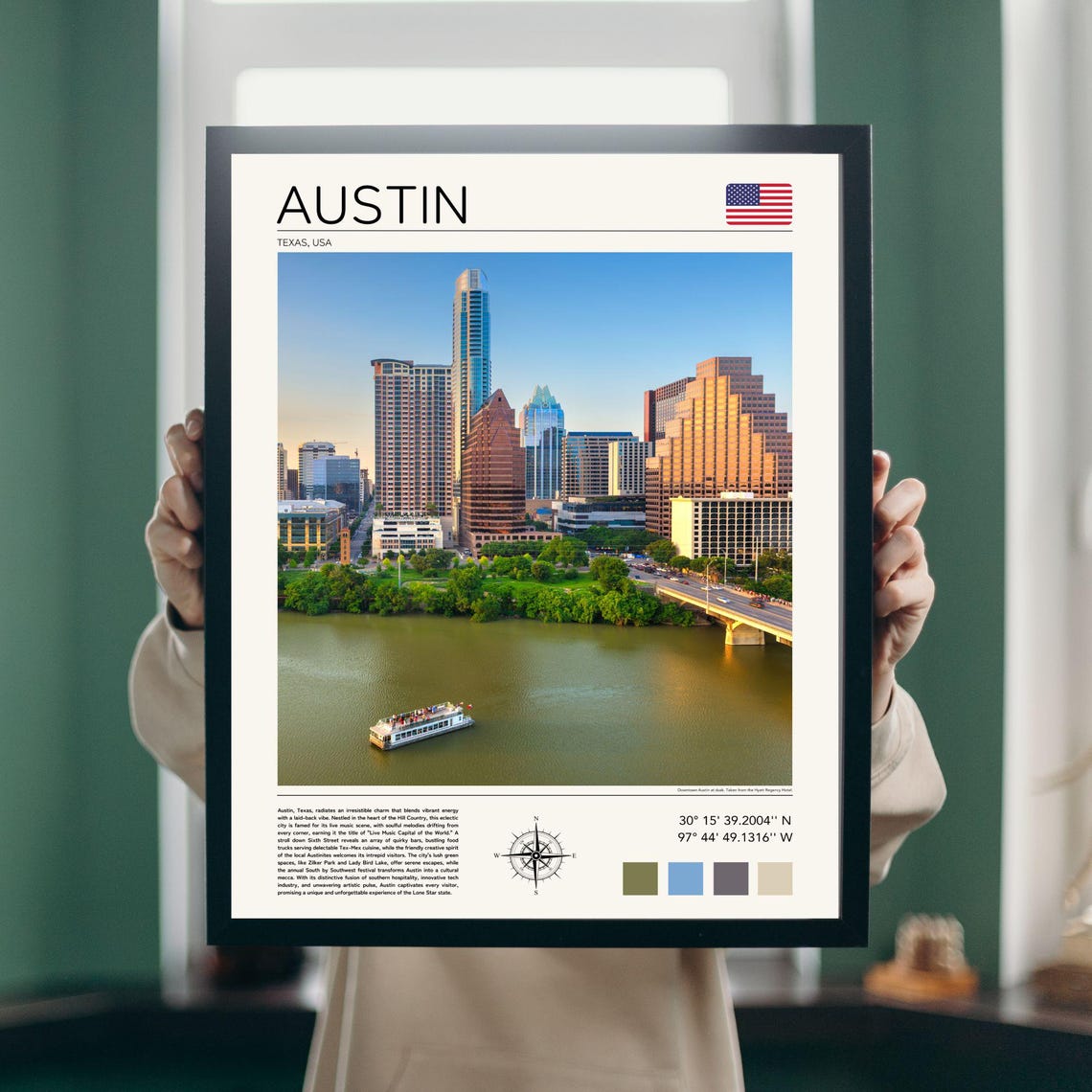 Austin Texas Skyline River Boat Downtown Cityscape Travel Poster - Image 5