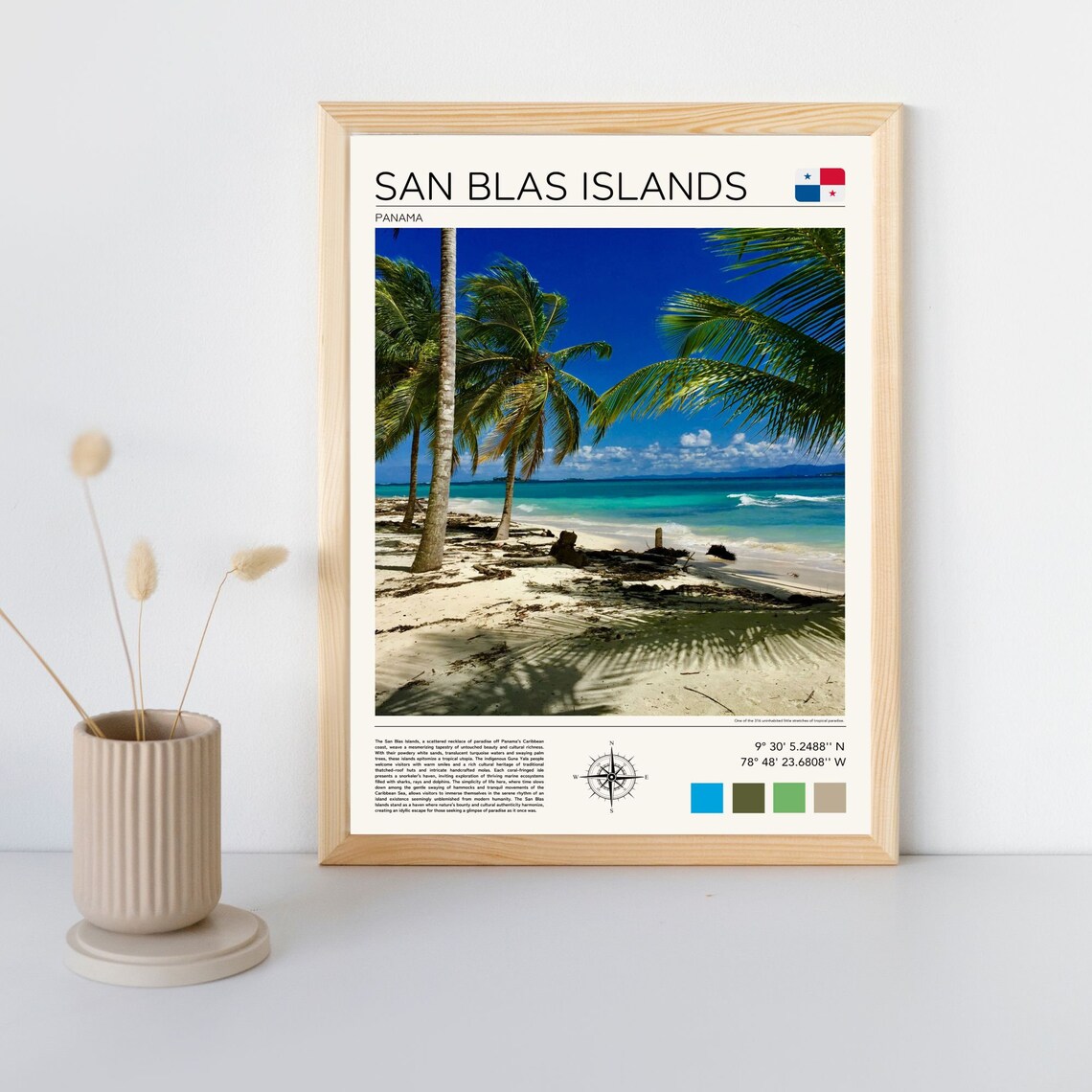 San Blas Islands Panama Palm Trees White Sand Caribbean Poster - Image 2