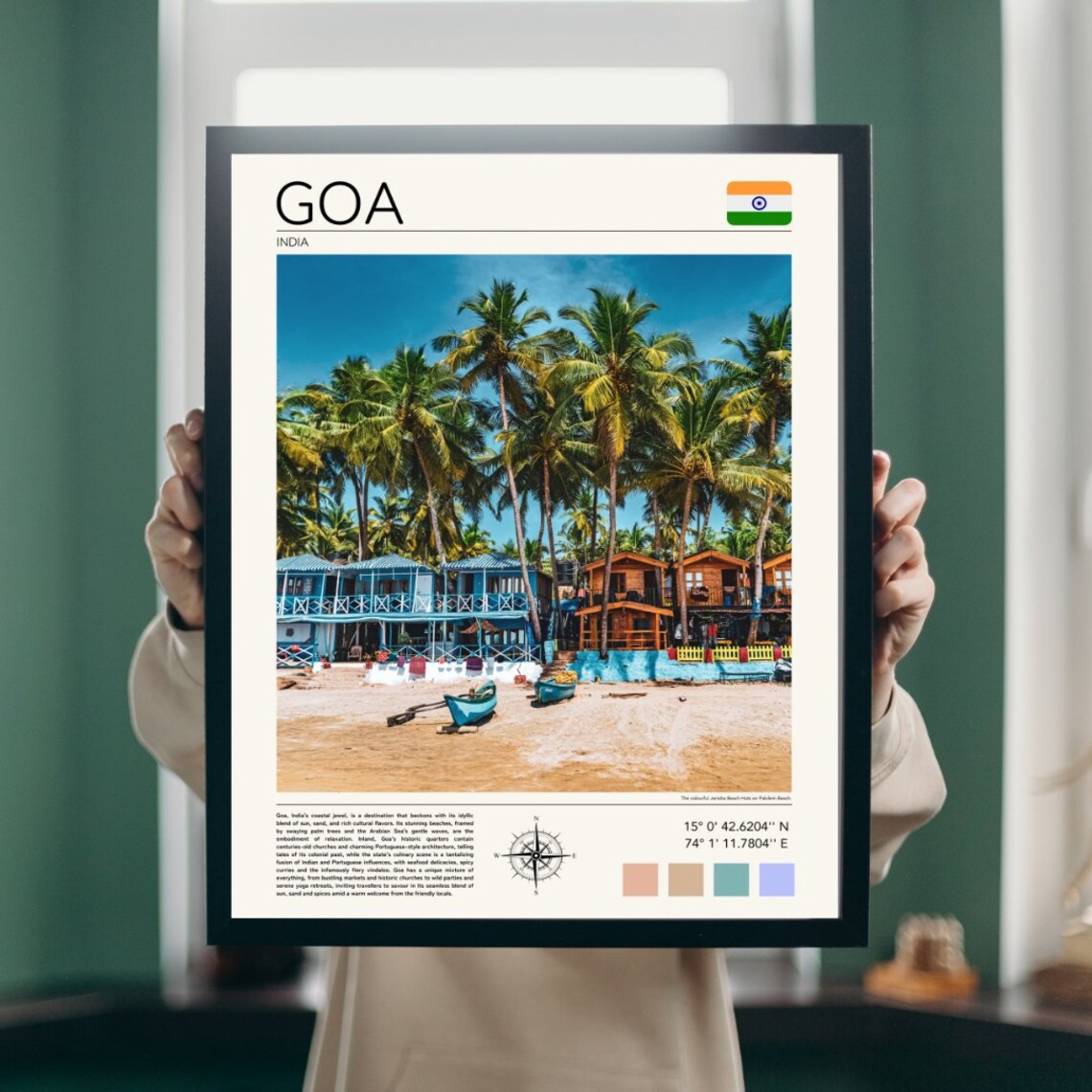 Goa India Beach Palms Colorful Beach Huts Tropical Paradise Poster - Image 4