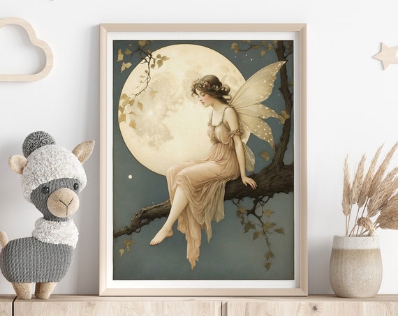 Magical Fairy And Moon Illustration For Nursery Och Childrens Room Art