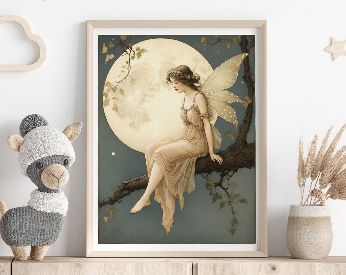 Magical Fairy And Moon Illustration For Nursery Och Childrens Room Art