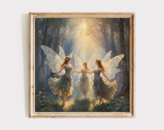 Enchanting Forest Fairies Dancing In A Glade The Painting Fairy Tale Wall Art Print Whimsical Girls Room Poster