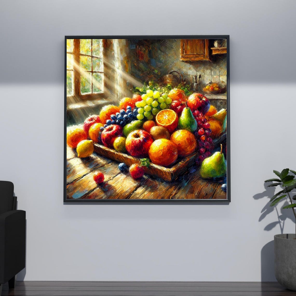 Vibrant French Kitchen Fruit Still Life Impasto Oil Art Poster