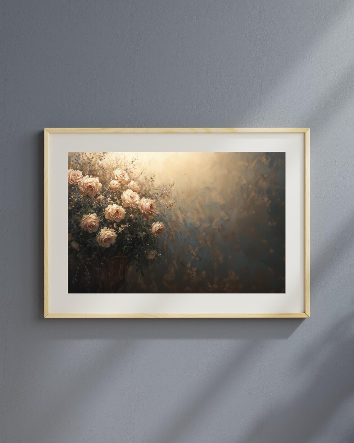 Peach Roses Bouquet Moody Vintage Floral Still Life Art Poster