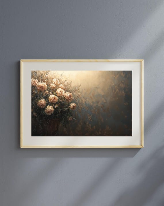 Moody Vintage Floral Impasto Artwork Oil Painting Style Instant