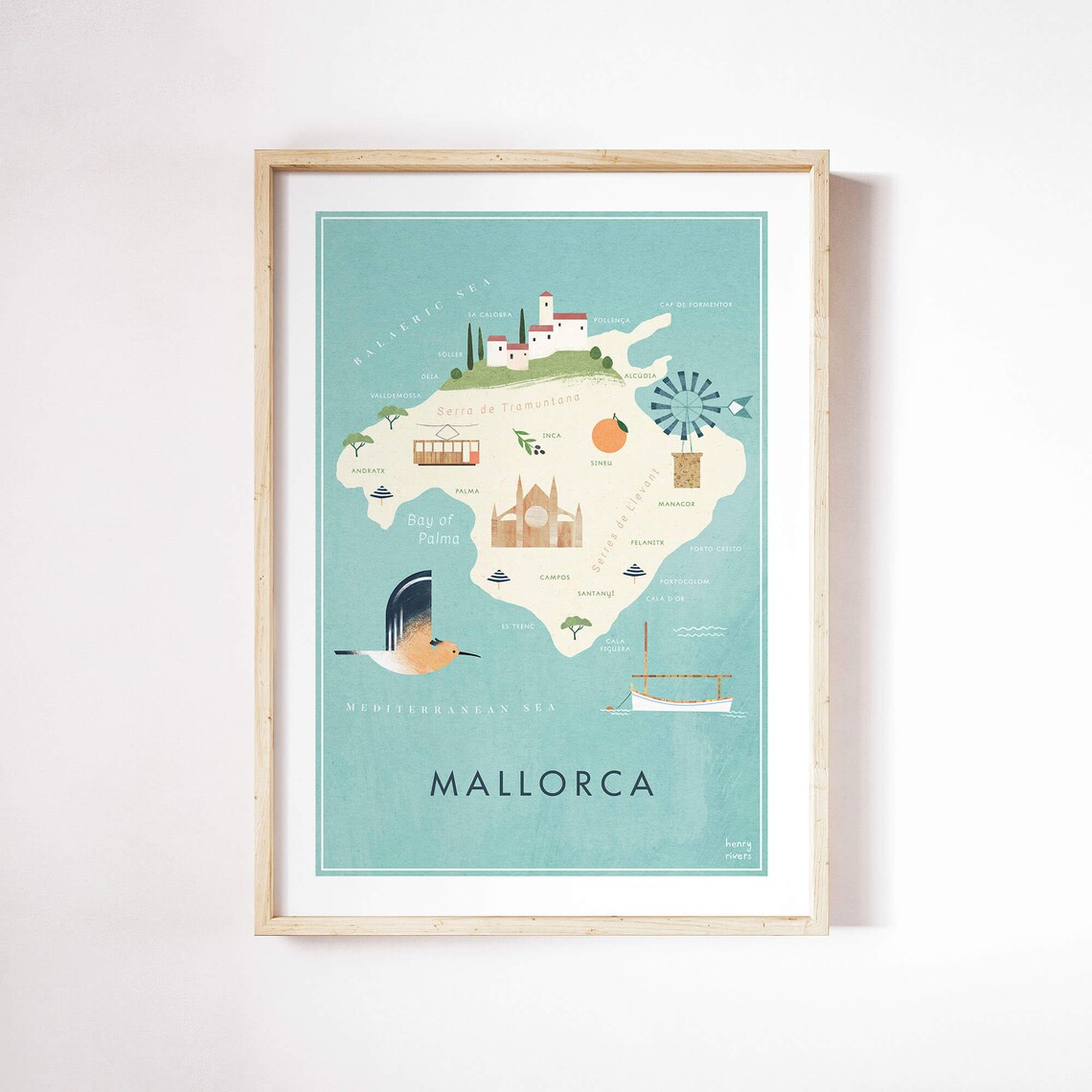 Mallorca Illustrated Map Art Print, Henry Rivers