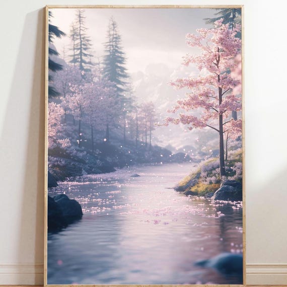 Nordic Flow River Japandi Minimalist Wall Art Zen Nature Landscape Print Wabi Sabi Tranquil Water Scene Home Decor