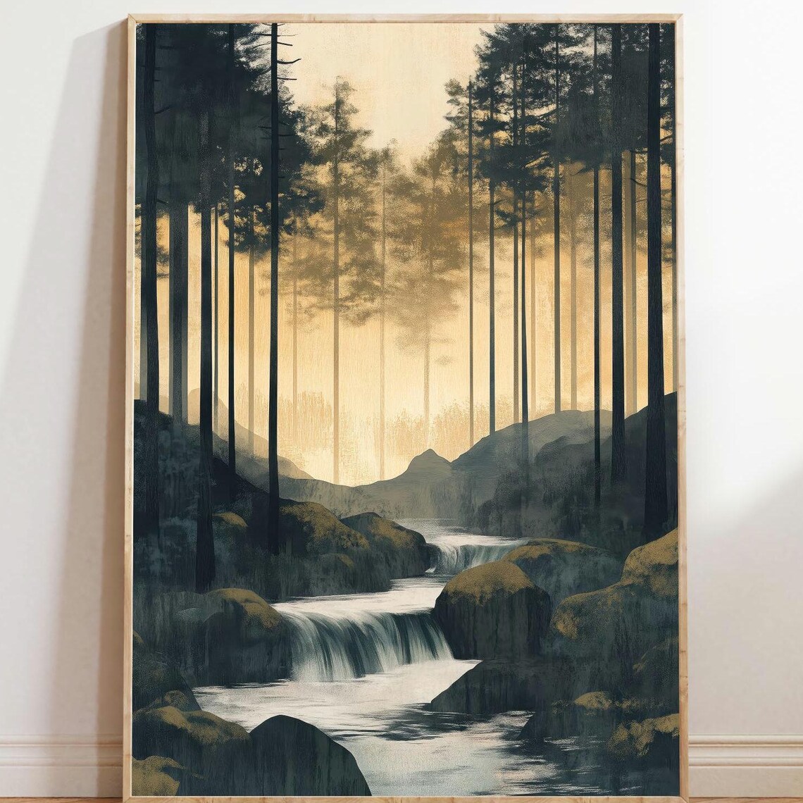 Misty Dawn Forest, Japandi Minimalist Landscape
