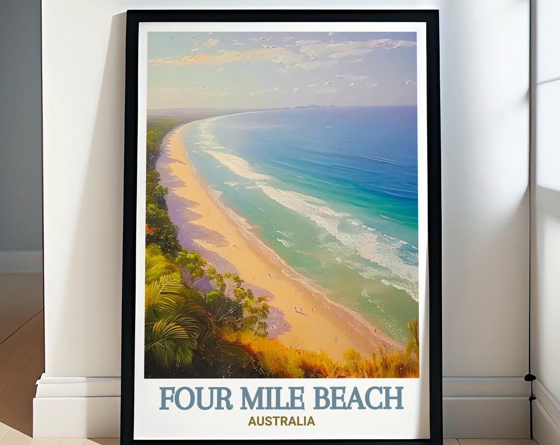 Four Mile Beach Australia Aerial Coastal View Vintage Travel Poster