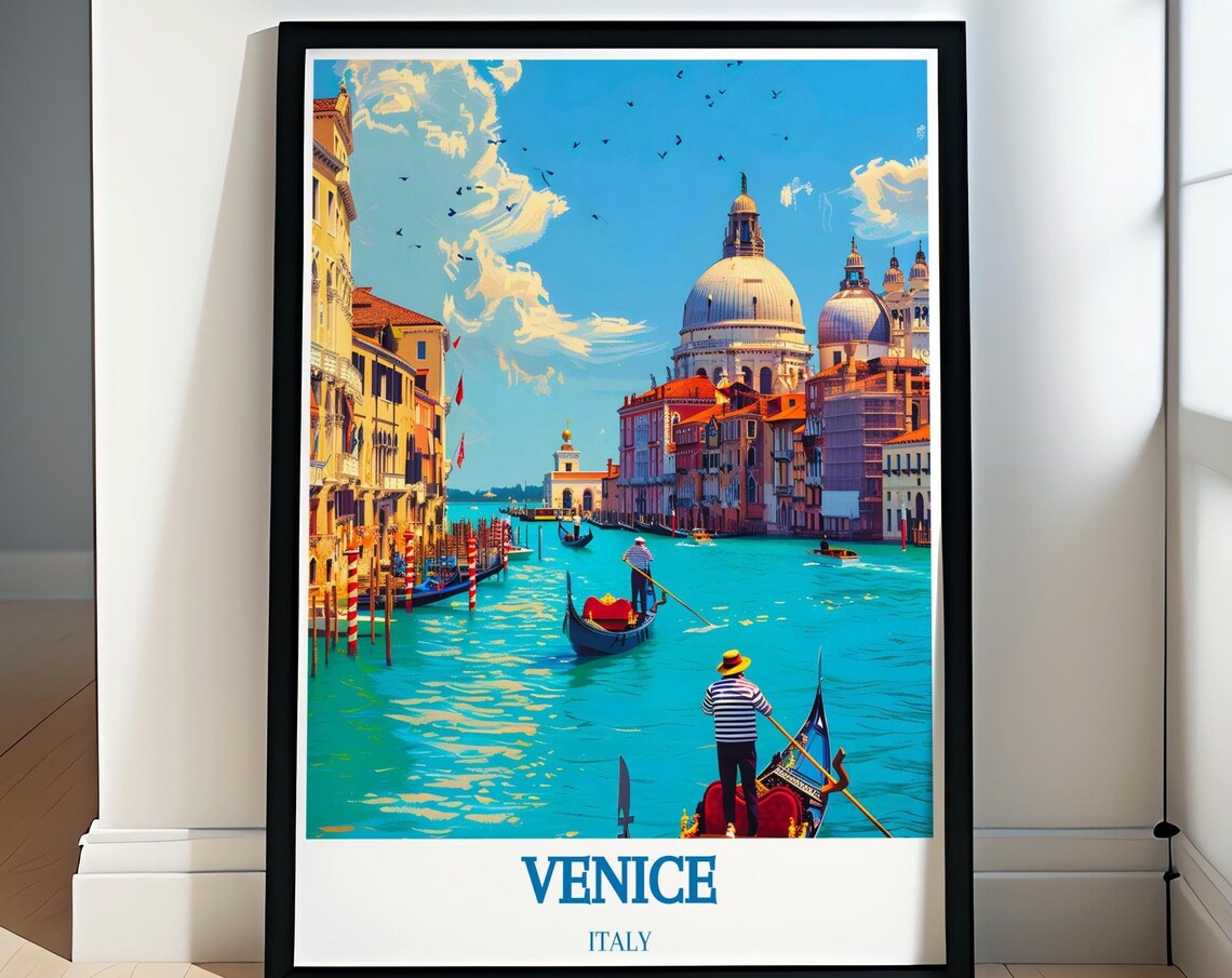 Venice Italy Grand Canal Gondolas Salute Basilica Scenic Travel Poster