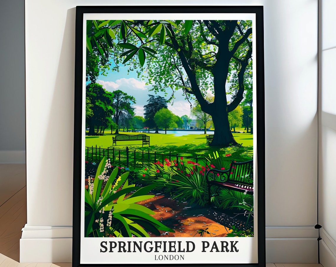 Springfield Park London Garden Pond Bench Blooming Beds Poster
