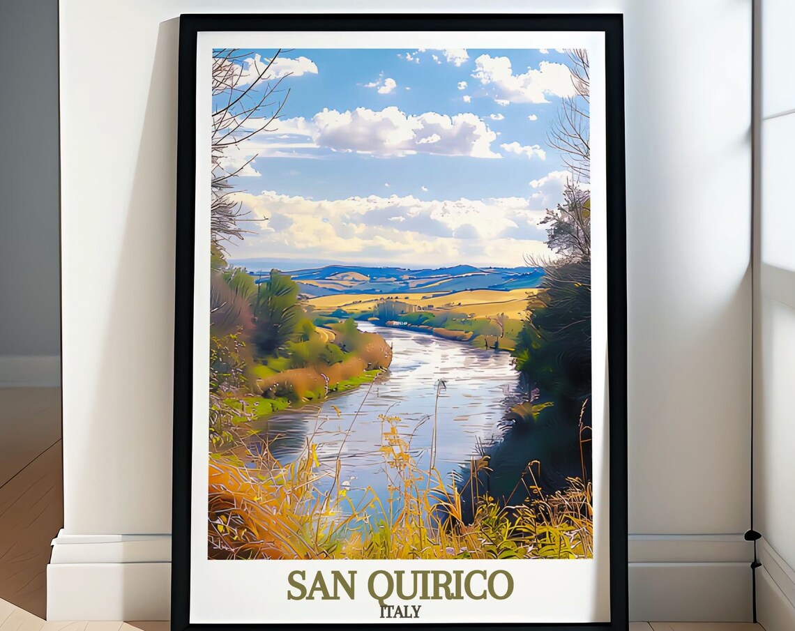 San Quirico d'Orcia River Countryside Landscape Travel Poster Italy