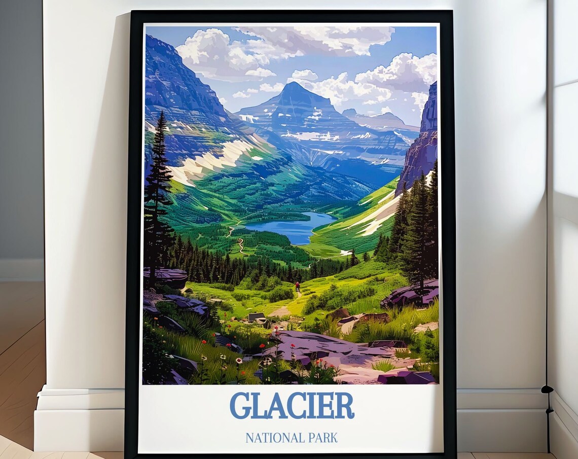 Glacier National Park Summer Valley Mountain View Travel Poster