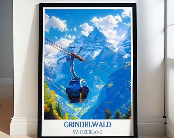 Vintage Grindelwald Ski Resort Art Collection Swiss Alps Wall Decor Retro Ski Posters And Swiss Alps Prints