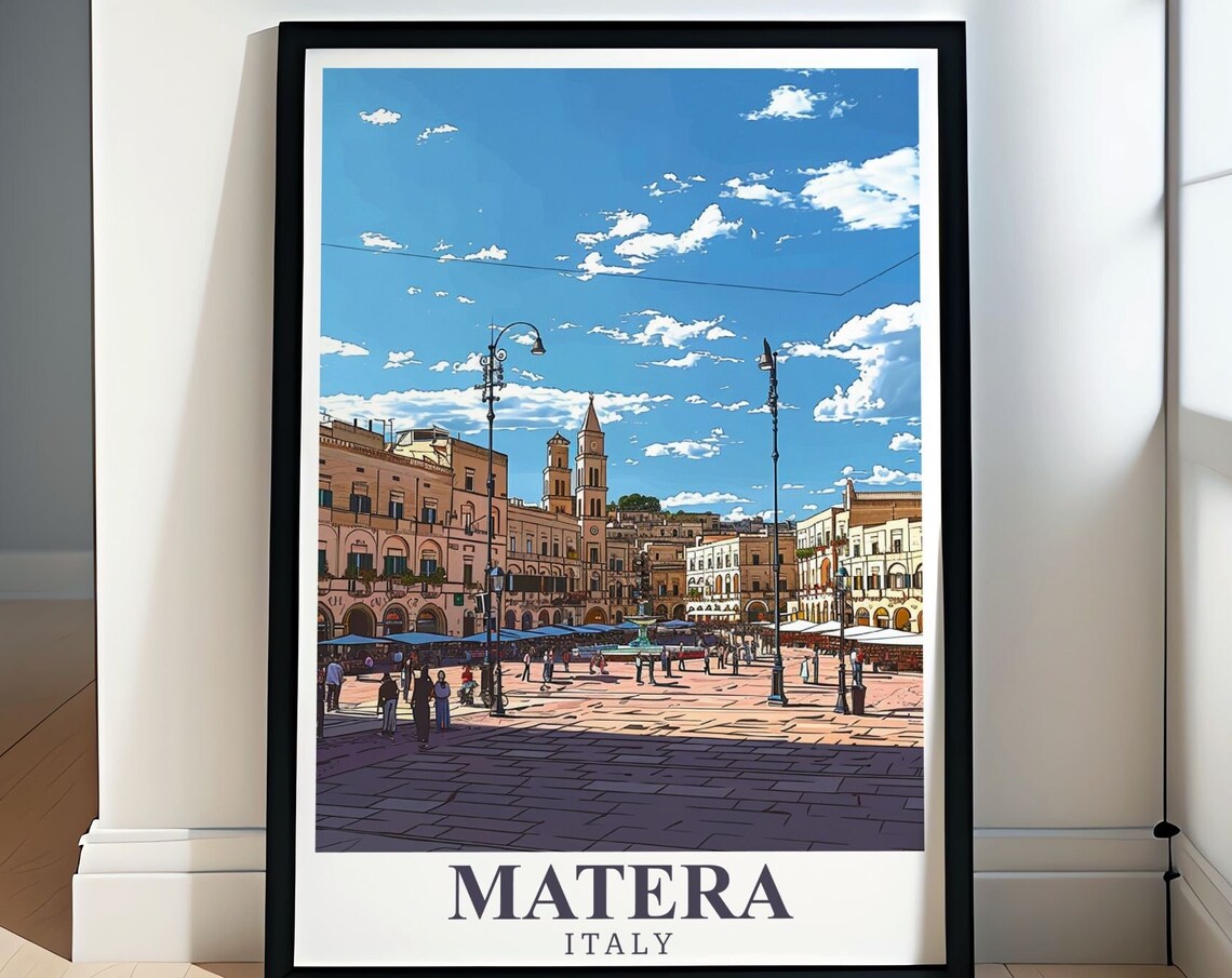Matera Italy Piazza Vittorio Veneto Cathedral Square Travel Poster