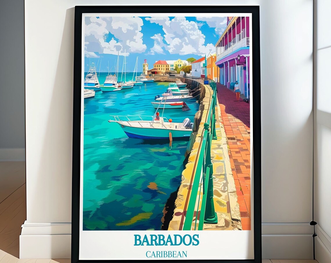 Barbados Bridgetown Harbor Turquoise Boats Classic Travel Poster