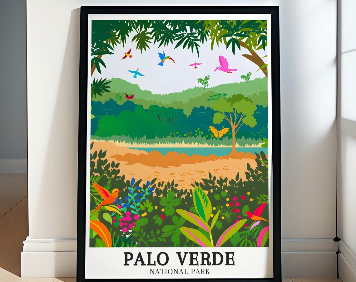 Palo Verde National Park Tropical Parrots and Flowers Poster