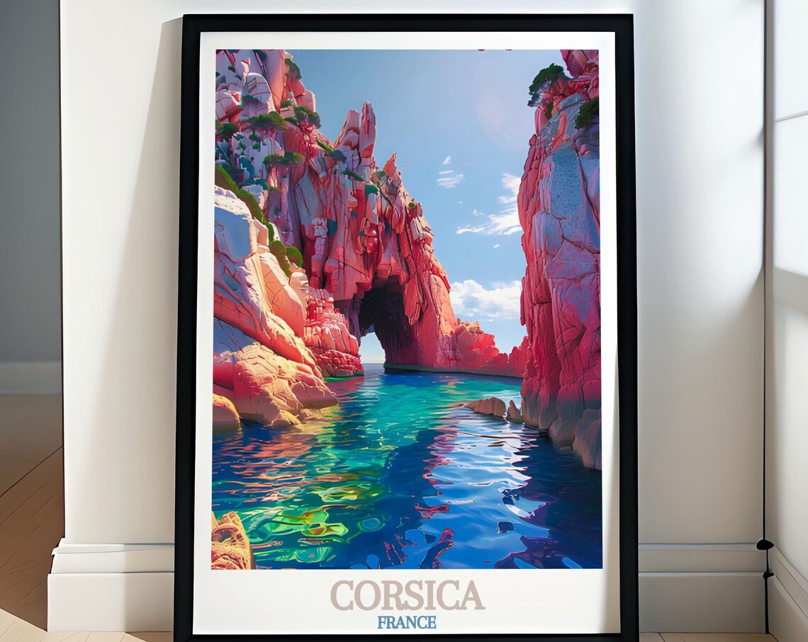 Corsica France Red Granite Arch Over Turquoise Sea Water Poster