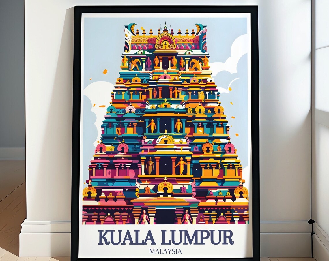 Kuala Lumpur Malaysia Colorful Hindu Temple Detail Travel Poster
