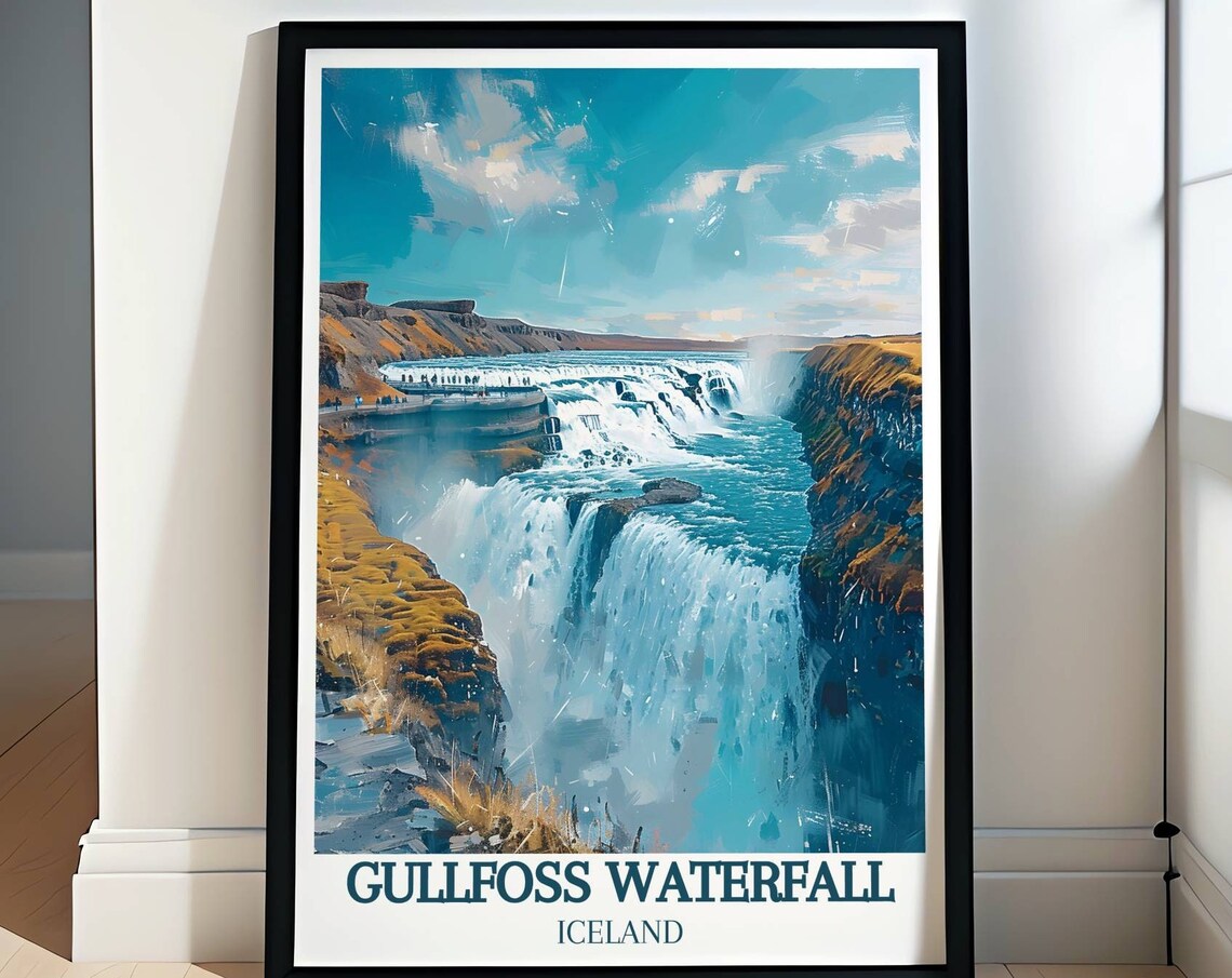 Gullfoss and Blue Lagoon Travel Poster, Reykjavik