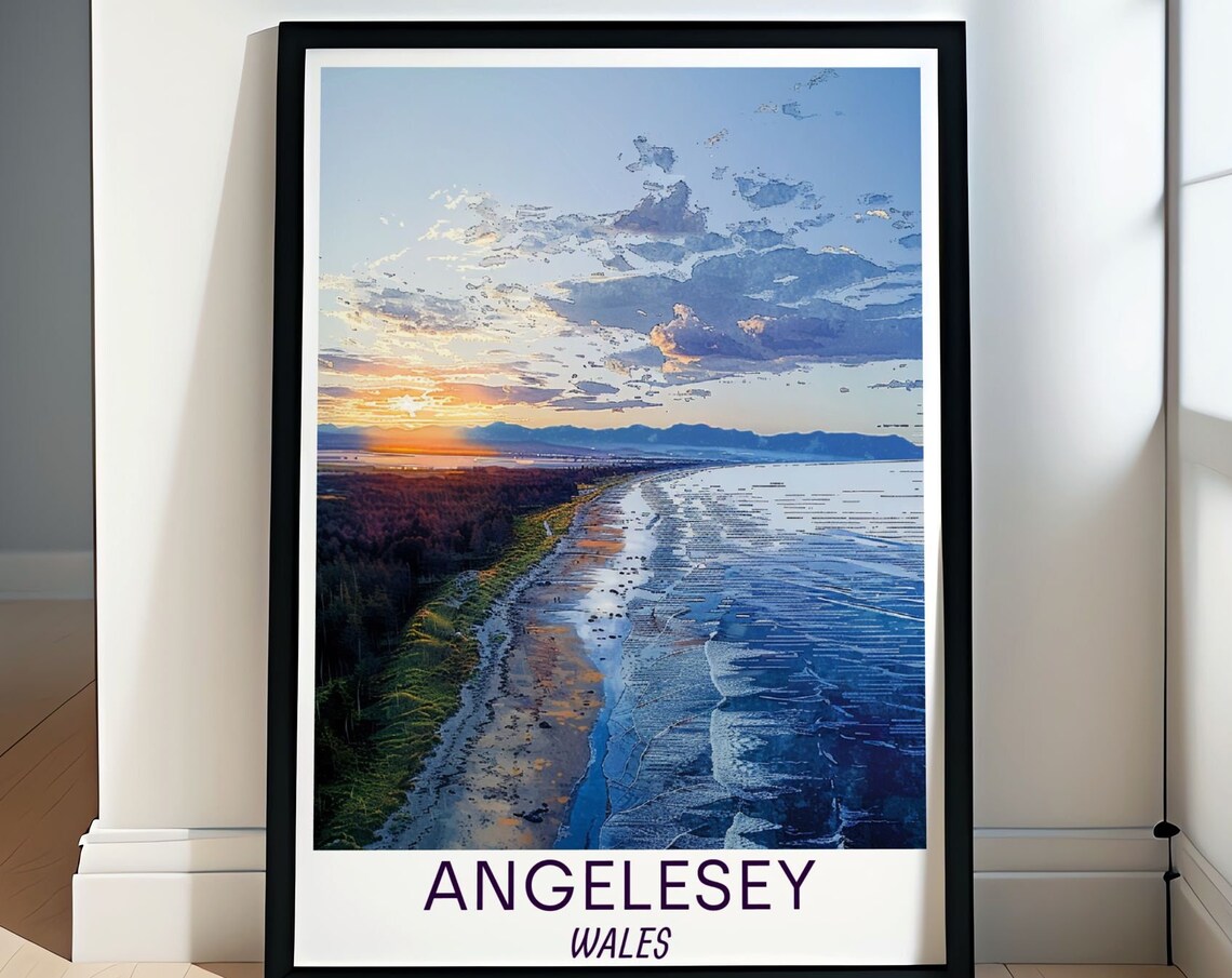 Anglesey Wales Golden Sunset Shoreline Aerial Sandy Beach Poster