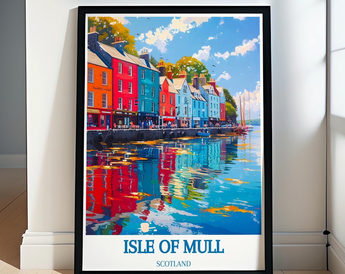 Isle of Mull Colorful Harbourside Street Reflection Scotland Poster