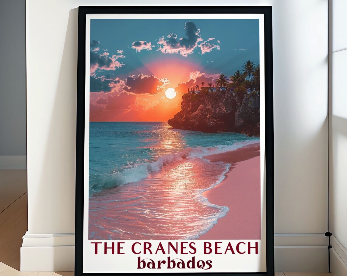 Crane Beach Barbados Vintage Travel Poster