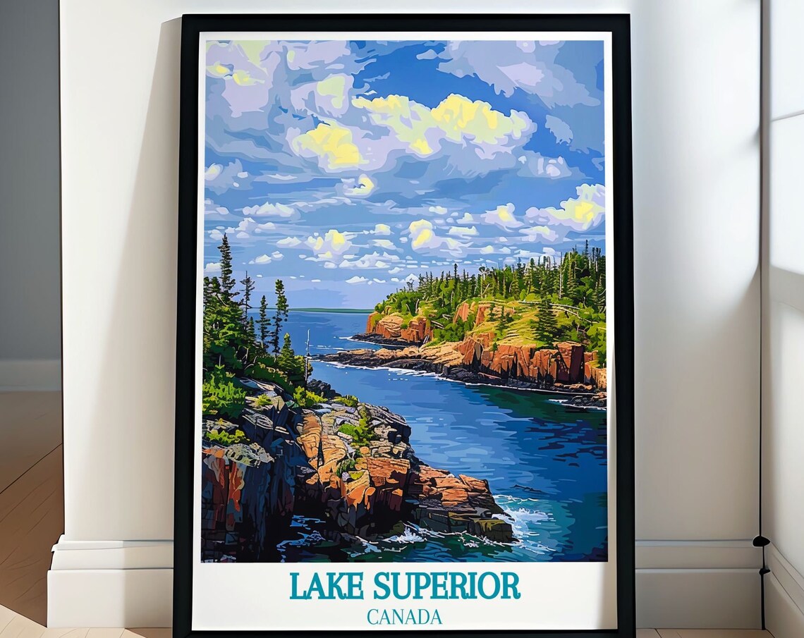 Lake Superior Canada Rocky Cove Pine Shoreline Travel Poster