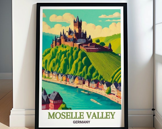 Moselle Valley Travel Print Cochem Castle Print Cochem Castle Poster Moselle Valley Gift Moselle Valley Decor