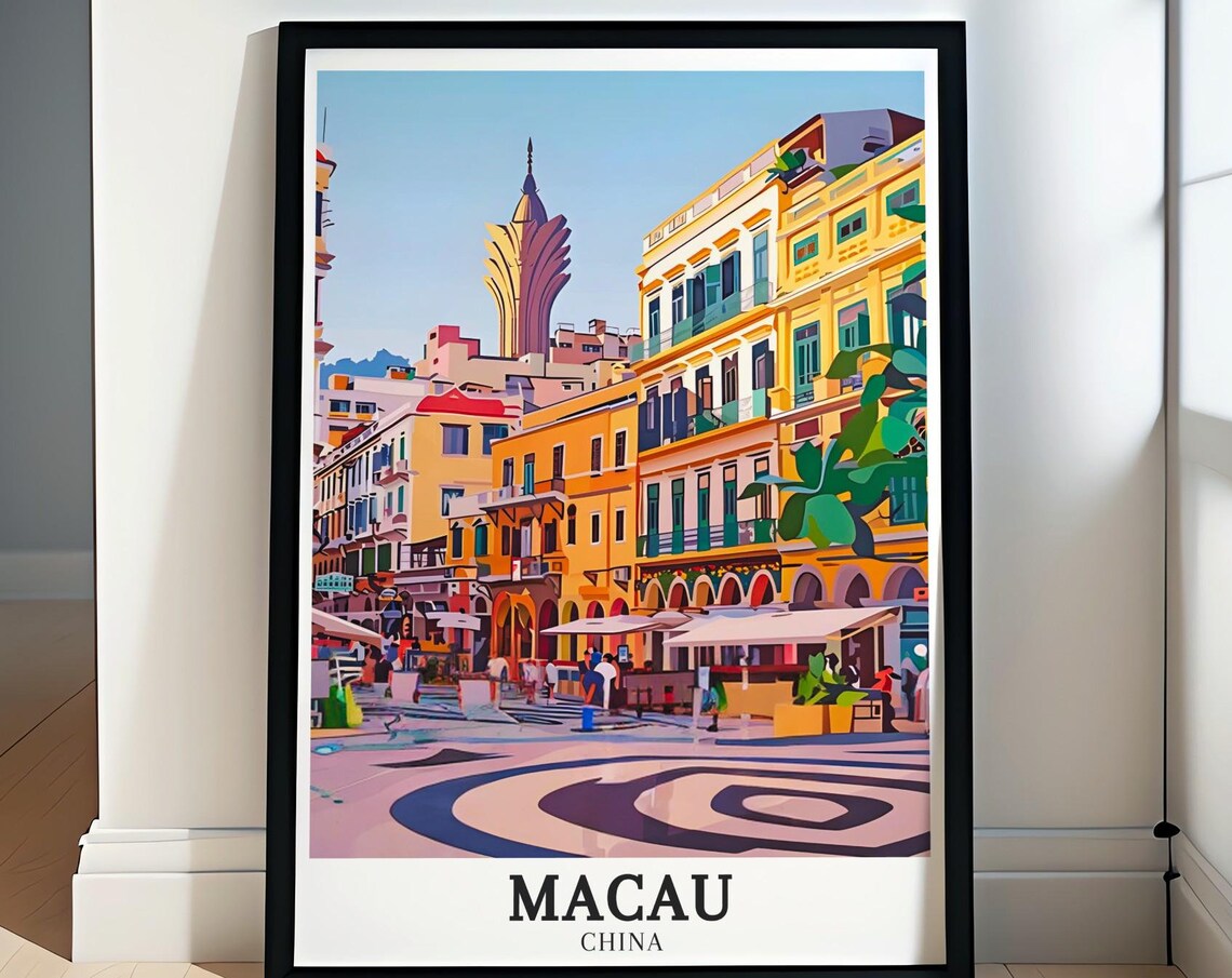 Macau China Senado Square Colorful Colonial Street Scene Poster