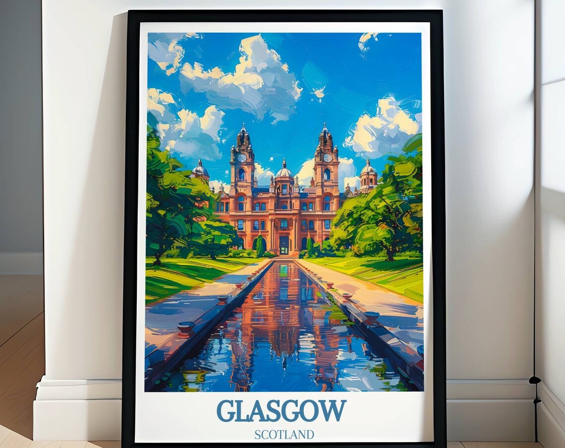 Glasgow Scotland Twin Towers Canal Reflection City Art Poster