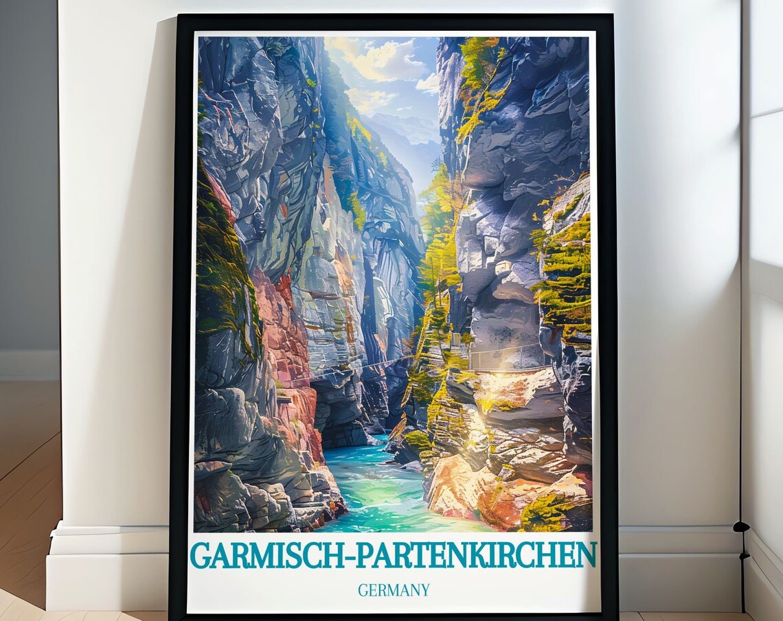 Garmisch Partenkirchen Germany Travel Poster Dramatic Rocky Gorge
