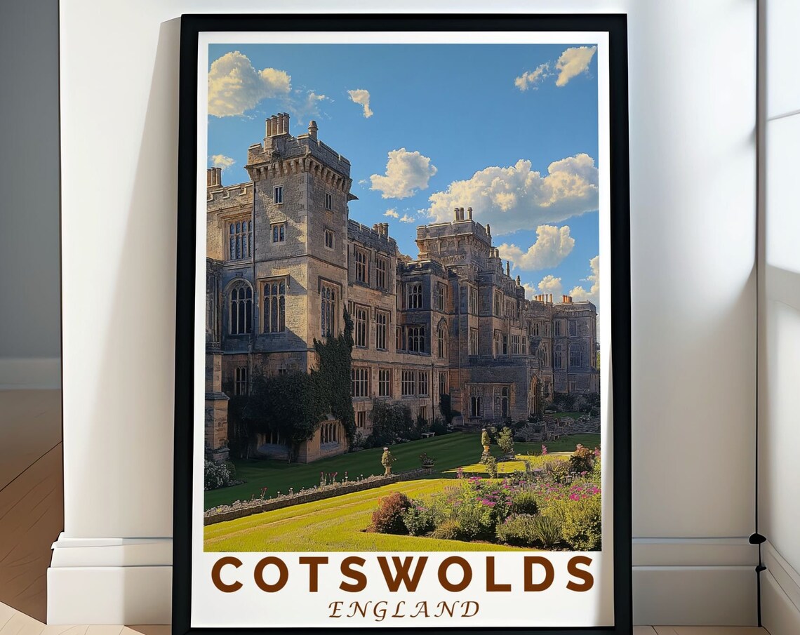 Cotswolds Art Print Of Sudeley Castle Vintage Travel Prints Of Sudeley Castle Sudeley Castle Travel Art