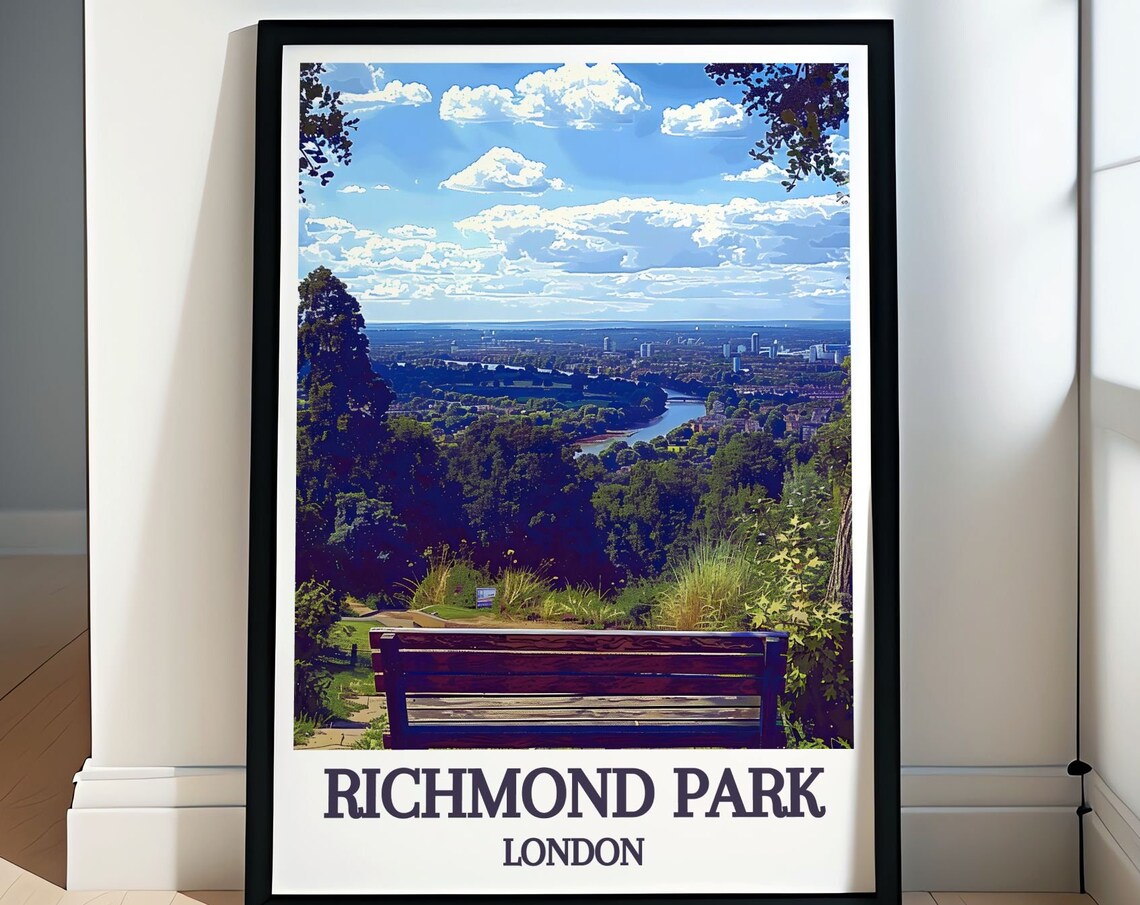 Richmond Park London Park Bench Thames Valley Skyline View Poster