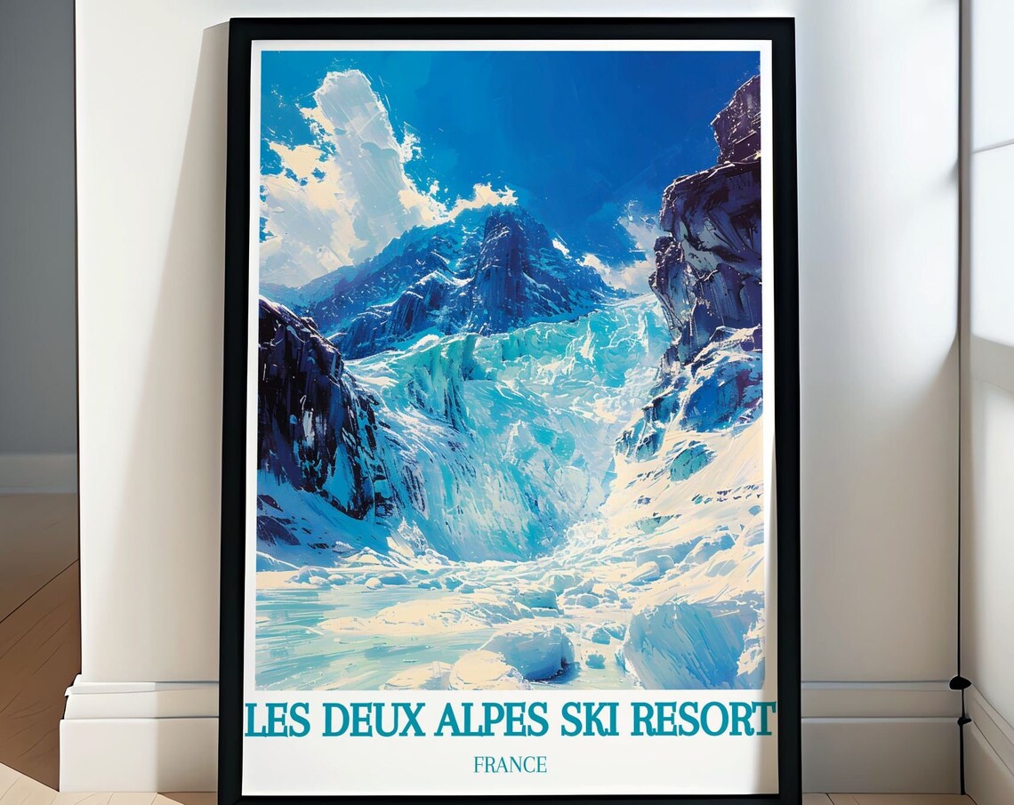 Les Deux Alpes Ski Resort Blue Glacier Ice Scene France Travel Poster