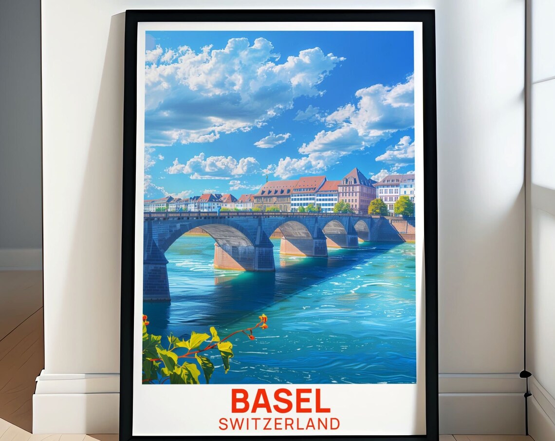 Basel Switzerland Middle Bridge Rhine River Historic City Poster